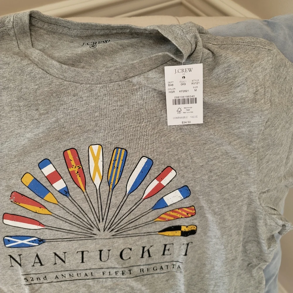 New! J. Crew sz XL X-Large Nantucket Oars Graphic Gray T-shirt Top NWT